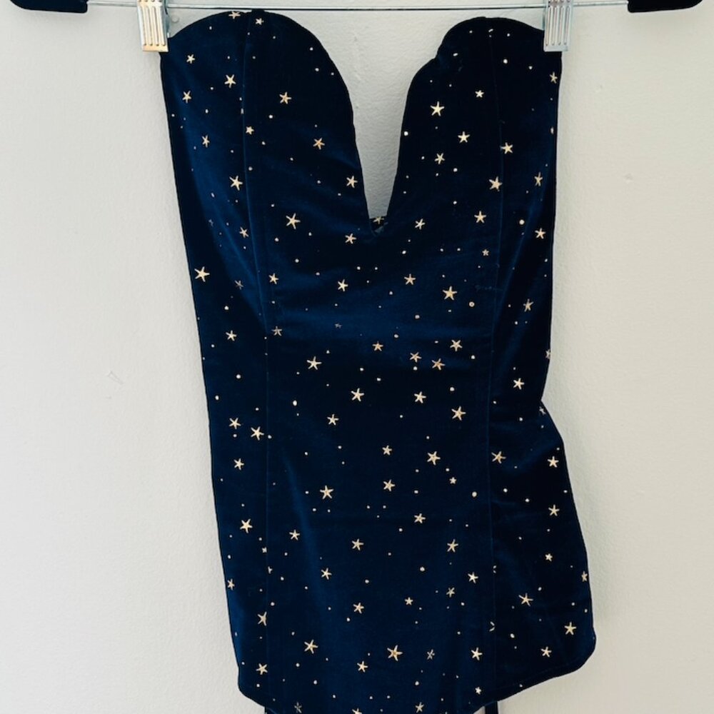 Star-Spangled Strapless Blue Velvet Bodysuit Size S